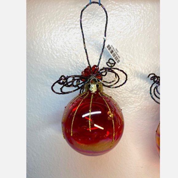 Vintage Christmas Glass Ornaments Red Teardrop Round W Beads Decor Set of 2 NWT - Picture 7 of 15